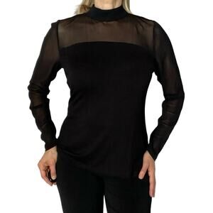 INC Black Mesh Sheer Sleeve Turtleneck Top L Party Holiday NWT
